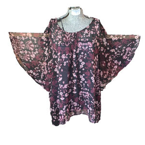 Women's In Every Story Black Pink Floral Sheer Blouse 2X